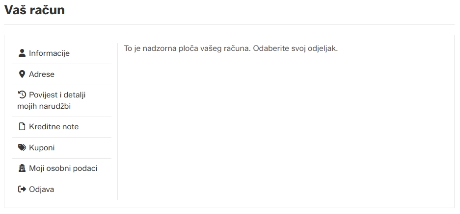 Uspješno kreiran račun – stranica Vaš račun